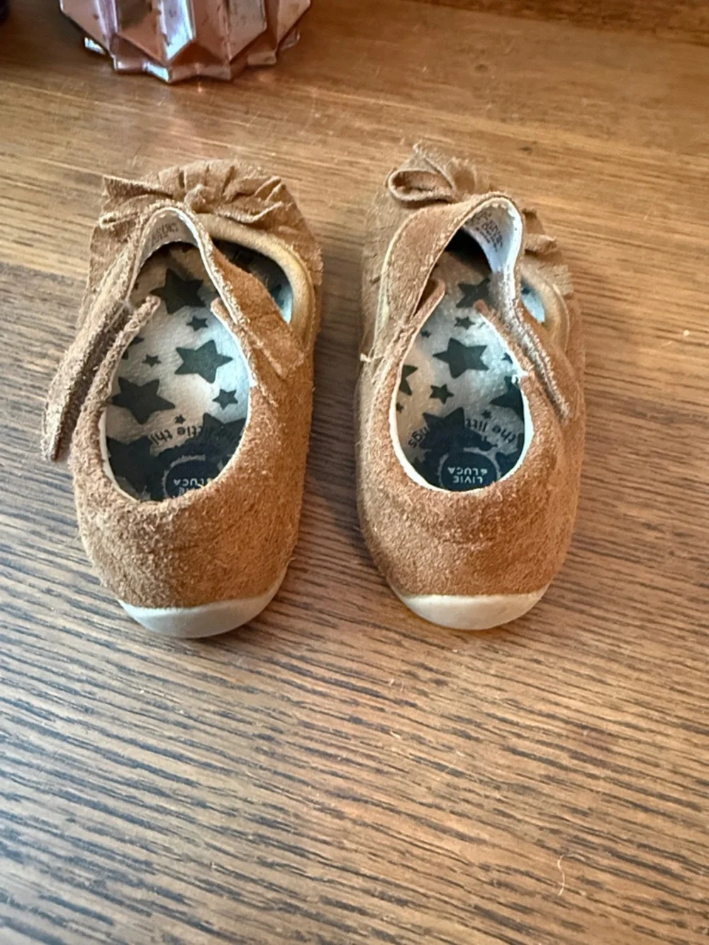 Livie & Luca Girls Tan Suede Mary Jane Moccasins with Tassel Bow